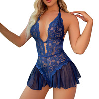 Romantique Sexy col en v profond body pour femmes de grande taille nouvelles combinaisons sensuelles sous-vêtements jolis volants dentelle défilé de mode Lingerie
