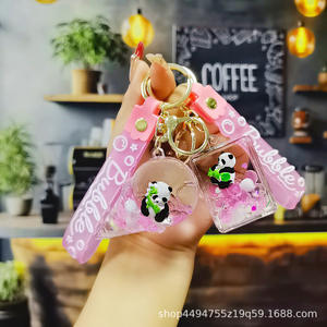 Porte-clés pendentif Panda en acrylique, style anime, avec <span class=keywords><strong>sablier</strong></span> à huile et perles à bulles roses, impression UV, tendance mode, pour bureau et clés de voiture - Product Image 4