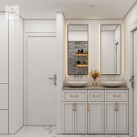 XINGRUO Meuble-lavabo de salle de bain blanc sur mesure style Shaker avec vasque à poser et plateau en quartz pour grande salle de bain familiale moderne