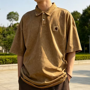 <span class=keywords><strong>Polo</strong></span> pour homme personnalisé, 100% Coton, Haute Qualité, Coupe Oversize, Respirant et Infroissable, Style Vintage Délavé à l'Acide, Logo Hartt, Abordable - Product Image 5