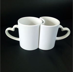 Bulk Sun Moon Interlock Couple Blank Sublimation <b>Mugs</b>, Heart Handle White <b>Ceramic</b> Pair Cups Custom Photo Heat Transfer Wholesale - Product Image 1