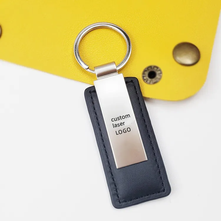 Promotional Gift Custom Embossed Logo Laser Engraving Car Keychain Keyring Pu Leather Keychain Metal Leather Keychain