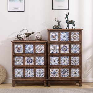 Mobile Alto Vintage <span class=keywords><strong>in</strong></span> <span class=keywords><strong>Legno</strong></span> Massello con 5 Cassetti, Arredamento Rustico per Soggiorno/Camera da Letto/Ufficio a Prezzo Conveniente - Product Image 2
