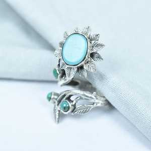 Handmade Turquoise Sterling Silver <b>Adjustable</b> <b>Ring</b> Natural Gemstone Jewelry for Women Wholesale - Product Image 4