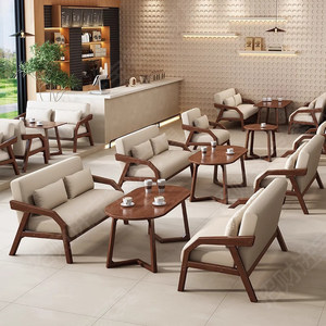 Nuova Combinazione Tavolo e Sedie in Stile Cinese per Caffetteria, Cabina Angolare per Sala da Tè, Negozi di Tè al Latte di Tendenza, Lounge di <span class=keywords><strong>Hotel</strong></span>, in Legno Massello - Product Image 2