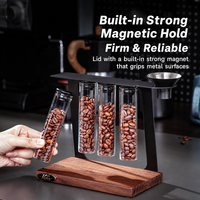 Présentoir en bois massif pour tubes à essai de grains de café, avec bocal en verre hermétique, support magnétique, étagère de rangement pour pots d'arômes, équipement de barista
