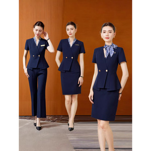Stewardess Uniform Women Summer 2026 Three Quarter Sleeve Skirt Pants Set Professional Workwear For Commute With Label - Product Image 2