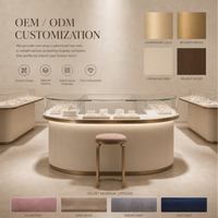Vitrine de présentation sur mesure en bois, métal et verre pour bijoux, avec éclairage LED intégré, fournisseur en gros pour boutiques