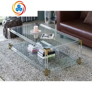 Mesa de Centro Rectangular Moderna de Doble Capa con Tapa de Vidrio y Base de Acero Inoxidable Dorado, Mueble Duradero para Sala de Estar - Product Image 3