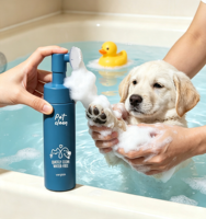 Bouteille Distributrice de Mousse Personnalisée avec Logo pour Animaux, Distributeur de Mousse en Plastique pour Shampoing Sec pour Animaux, Emballage de Bouteille Moussante avec Brosse pour Lavage des Pattes