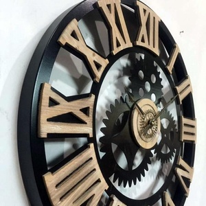<span class=keywords><strong>Orologio</strong></span> da <span class=keywords><strong>Parete</strong></span> Industriale Fai-da-Te con Cornice in Metallo Nero e <span class=keywords><strong>Ingranaggi</strong></span> Decorativi, Numeri Romani in Legno 3D in Rilievo - Product Image 5