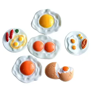 Yiwu wintop-abalorios de resina con diseño de huevo fritado, charms de cabujón con parte trasera plana para llavero