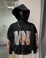 Sweat à capuche personnalisé avec strass, 100% coton, streetwear, fermeture éclair intégrale, sweat à capuche vintage, sweat à capuche imprimé, 500 g/m², sweat à capuche en molleton français, streetwear