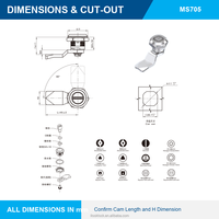 Serrure à came à quart de tour personnalisée MS705 avec inserts à double bit triangulaires carrés pour armoires électriques