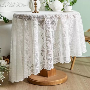 Mantel Redondo <span class=keywords><strong>de</strong></span> Encaje Estilo Campestre Francés, Borde <span class=keywords><strong>de</strong></span> Hoja <span class=keywords><strong>de</strong></span> Loto, Tela Antideslizante, Mantel Sencillo Anti-quemaduras - Product Image 3