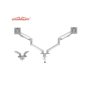 Charmount现代办公柔性气弹簧书桌双臂安装笔记本电脑和电脑可调显示器臂