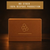 Boîte cadeau en carton rigide à deux compartiments, finition caramel mat, logo en feuille d'or, emballage de luxe pour pot de miel personnalisé