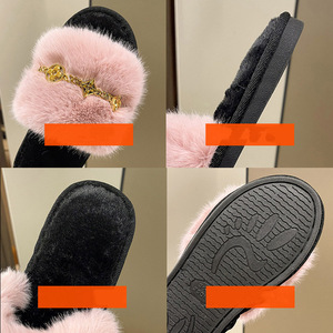 Pantofole da donna in velluto soffice e soffice di nuovo Design <span class=keywords><strong>con</strong></span> decorazione a catena in metallo pantofole di cotone aperte invernali - Product Image 4
