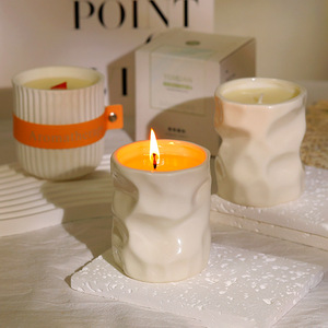 Ceramic Scented Candle White Cylinder Home Decoration Smokeless Soy Wax Single Wick - Product Image 1