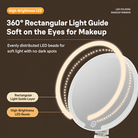 Miroir de maquillage lumineux de table avec lumière 3500K 4700K, commande tactile, support pliable et plateau de rangement pour cosmétiques