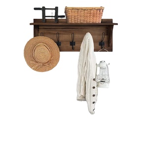 Wooden <strong>Entryway</strong> <strong>Shelf</strong> Solid Pine Wood Rustic Wall Mounted <strong>Coat</strong> Rack with 5 <strong>Hooks</strong> - Product Image 1