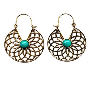 Pendientes de Aro con Piedra Turquesa de Diseño Bohemio en Latón, Chapados en Oro, de Alta Calidad, con Piedra Natural, para Mujer, Nueva Llegada, Precio Económico - Product Image 1