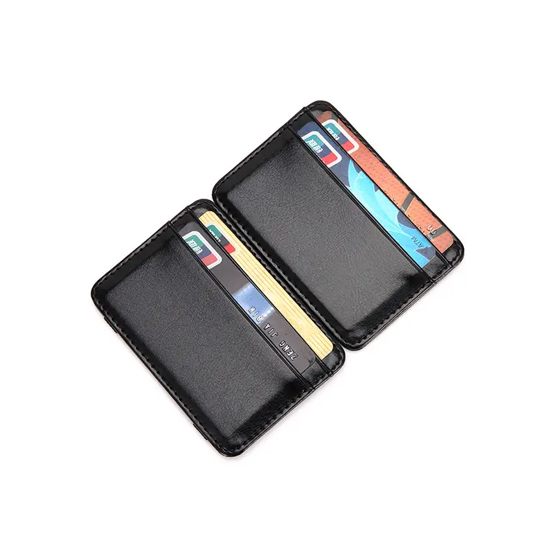 Custom Logo Mens Slim Pu Leather Magic Wallet Coin Purse Credit Card Holder Wallets Magic Money Clip Purse With Elastic Strip