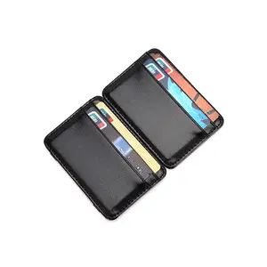 Özel Logo erkek İnce Pu deri sihirli cüzdan bozuk para cüzdanı kredi kart tutucu cüzdan sihirli para klip çanta elastik şerit ile