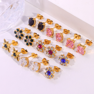 JUSNOVA - Aretes de Acero Inoxidable para Mujer, Chapados en Oro de 18 Quilates, con <span class=keywords><strong>Circonitas</strong></span> Multicolores, Diseño de Flores y Estrellas, Joyería Impermeable - Product Image 2