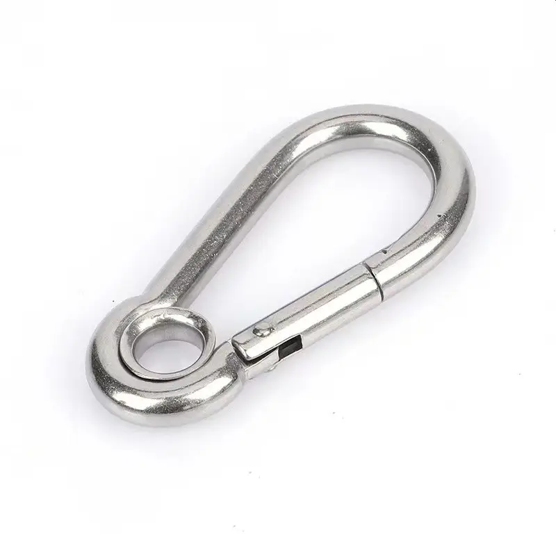 316 Grade Stainless Steel Carabineer Clip Snap Hook with Ring for Climbing Boating