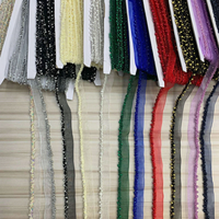 Bande de garniture à franges imprimée, ornée de perles, de chaînes de diamants, de paillettes et de dentelle, colorée, pour robes, chaussures, sacs, extensible et brodée