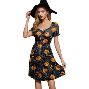 <span class=keywords><strong>Robe</strong></span> swing à col en V à manches bouffantes plissée vintage à taille empire antistatique pour femmes G & PL - Product Image 1