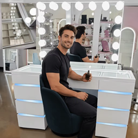 Nouvelle conception, table de toilette de luxe à LED RGB, miroir de maquillage avec tiroirs, meuble de chambre et d'hôtel, vente chaude