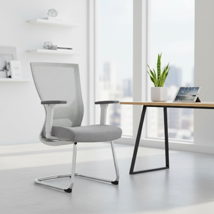 Chaise de bureau à dossier en maille, pieds fixes en métal, gris et blanc, chaise de réunion pour le personnel, respirante, confortable, chaise de réception, vente en gros - Product Image 2