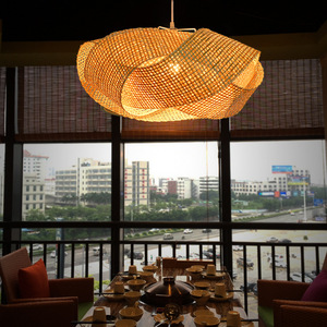 Luminaire suspendu en bambou fait main, ovale, LED, lustre doré, lampe décorative pour salon de thé - Product Image 1