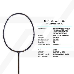 Raqueta Protech Maxilite Power-X con Tecnología de Precisión Superior para Golpes Fluidos, con Marco de Grafito Japonés Toray HM de 24T, 82g - Product Image 6