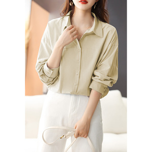 Chemise pour femme à manches longues, nouvelle collection printemps, coupe ample, décontractée, mi-longue, chemise polyvalente - Product Image 4