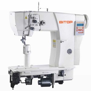 Máquina de coser de poste alto con alimentación por rodillo y gancho pequeño BT-591XZ para el logotipo de elásticos en botas y zapatos - Product Image 1