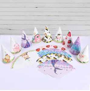 종이 콘 생일 파티 종이 모자 원피스 소녀 소년 첫 번째 다채로운 줄무늬 모자 파티 장식 성인 아이