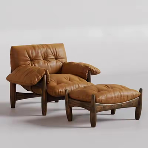 Chaise de salle à manger en <span class=keywords><strong>cuir</strong></span> de haute qualité, <span class=keywords><strong>fauteuil</strong></span> inclinable simple de style mid-century, <span class=keywords><strong>fauteuil</strong></span> en bois de relaxation - Product Image 2