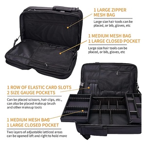 Sac <span class=keywords><strong>à</strong></span> dos de maquillage grand format OEM, sac de voyage professionnel pour barbier avec plateaux coulissants et séparateurs ajustables, organisateur de rangement pour cosmétiques - Product Image 2