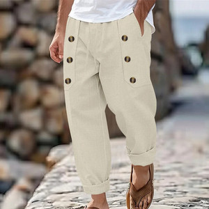 Pantaloni larghi Multi-bottone in cotone e lino - Product Image 1
