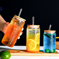 Tasses en verre borosilicate de haute qualité 12oz 16oz 20oz, tasses à thé, tasses à café, tasses à cola, tasses à bière, avec couvercle en bambou transparent et paille