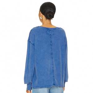 เสื้อยืดแขนยาวของผู้หญิงแบบวินเทจแบบลำลองทรงหลวมเสื้อยืดเปล่าเป็นมิตรกับสิ่งแวดล้อม - Product Image 2