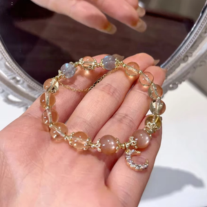 สร้อยข้อมือประดับด้วยลูกปัดซิทรินธรรมชาติ น่ารัก ร่ำรวย ควอตซ์สีเหลือง ชุบทอง รูปทรงสี่เหลี่ยมขนมเปียกปูน เครื่องประดับทำนายดวงชะตาสำหรับผู้หญิง - Product Image 1