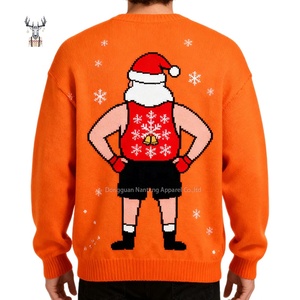 Nanteng Tùy Chỉnh 100% Cotton Giản Dị Bên Vui Santa Claus Mô Hình Vòng Cổ Dài Tay Áo Người Đàn Ông Xấu Xí Giáng Sinh Áo Thun Áo Len - Product Image 2