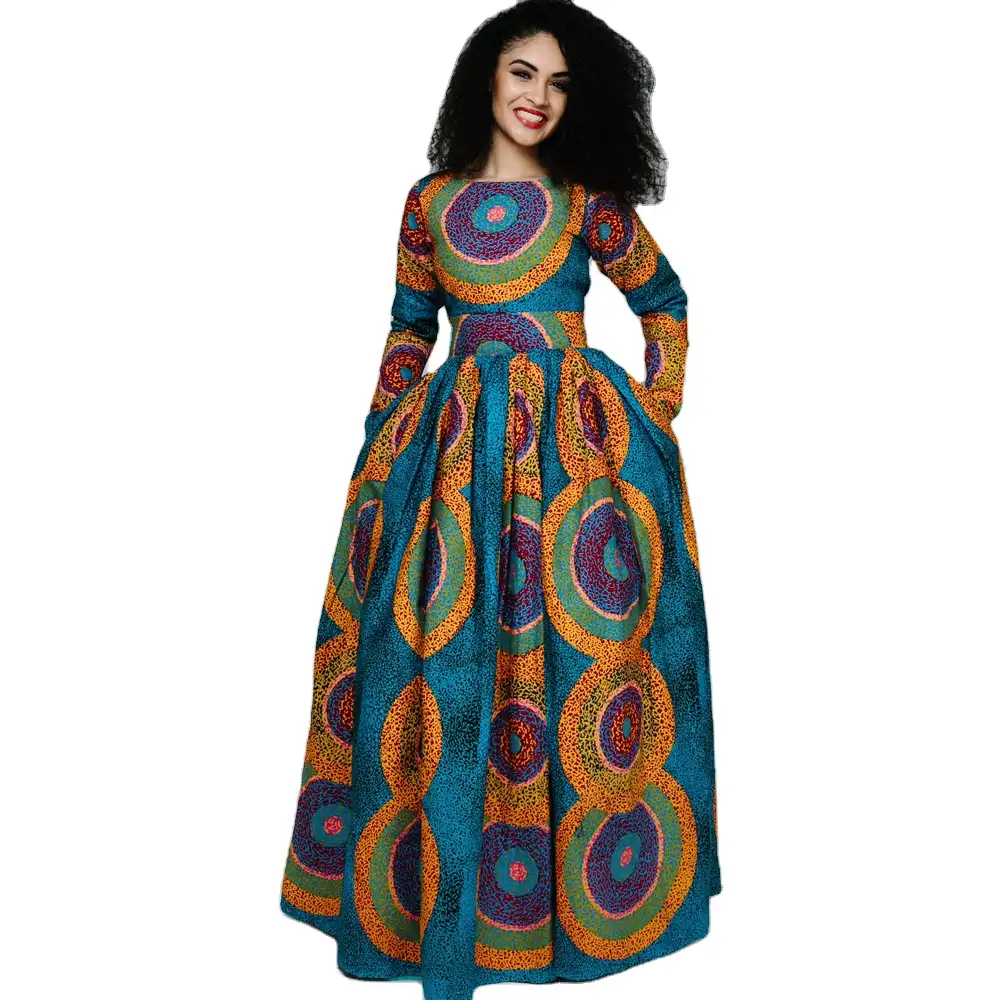 Robe longue en tissu africain avec imprimé cire pour femme, Dashiki, longue tenue, style, prix en gros, usine, 2021