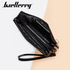 Baellerry Men's Clutch Bag Large Capacity Zipper Handbag With <b>Lock</b> Business Travel Solid Color Black Coffee Leather - Product Image 2