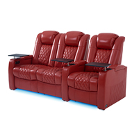 Canapé moderne trois places en cuir véritable pour home cinéma avec fonctions de relaxation réglables, structure en bois et métal, mousse à mémoire de forme