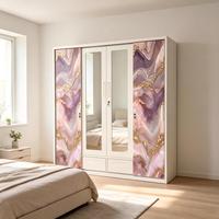 Armoire de luxe rose imprimée à 4 portes en acier avec miroir, 2 tiroirs, placard métallique verrouillable pour chambre à coucher, meuble de rangement domestique